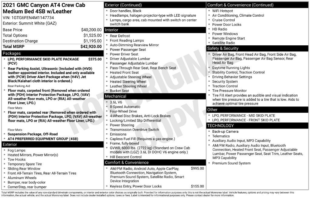 2021 GMC Canyon AT4 w/Leather
