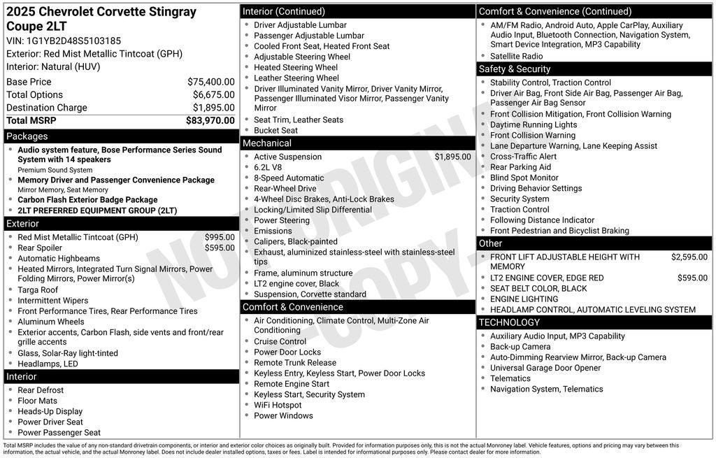 2025 Chevrolet Corvette Stingray 2LT