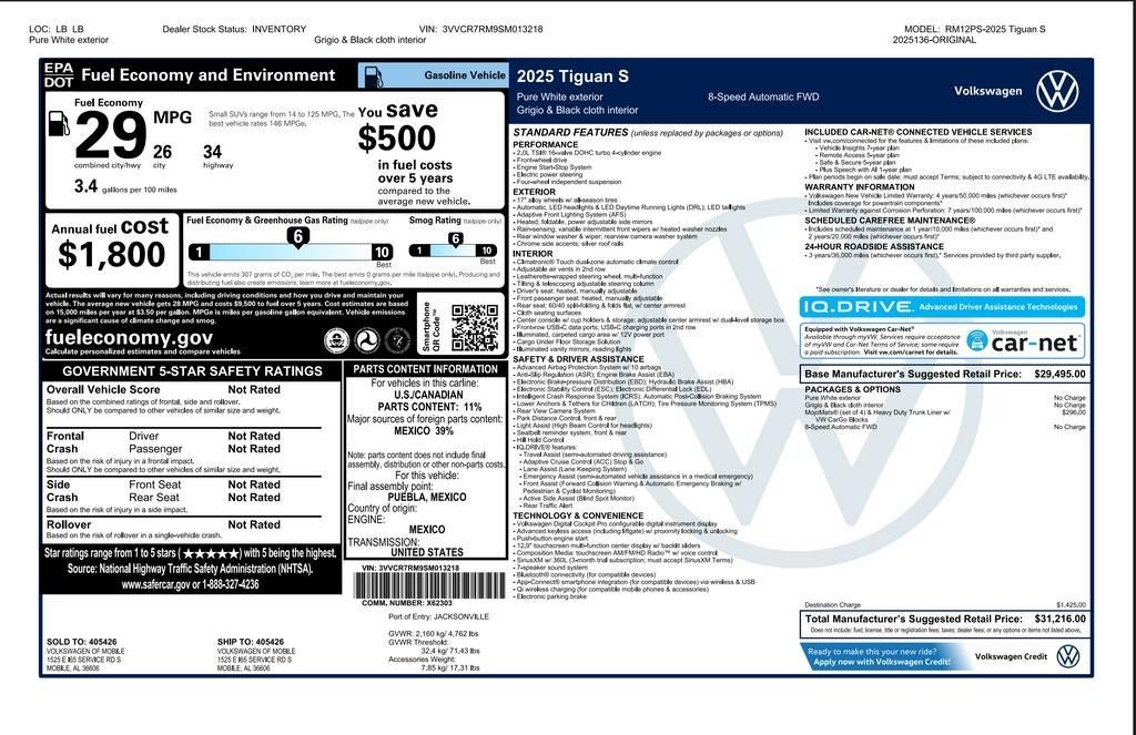 2025 Volkswagen Tiguan 2.0T S